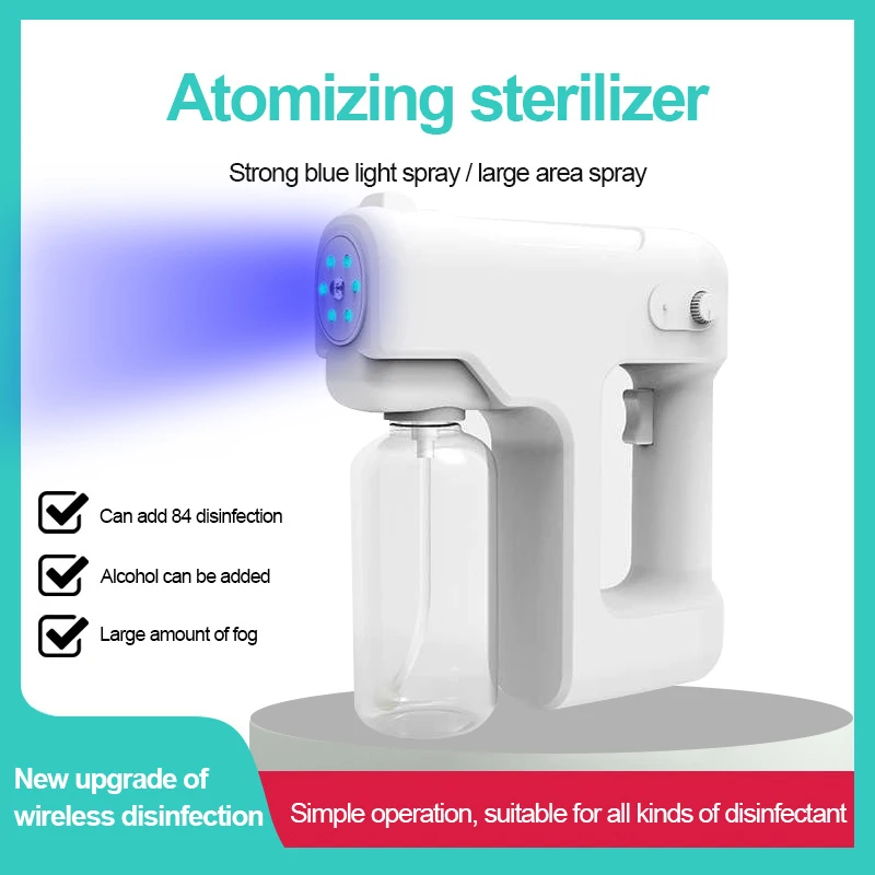 

500ML Electric Sanitizer Sprayer Adjustable Large Capatity Wireless Nano Blue Light Steam Spray Disinfection Gun USB Charging