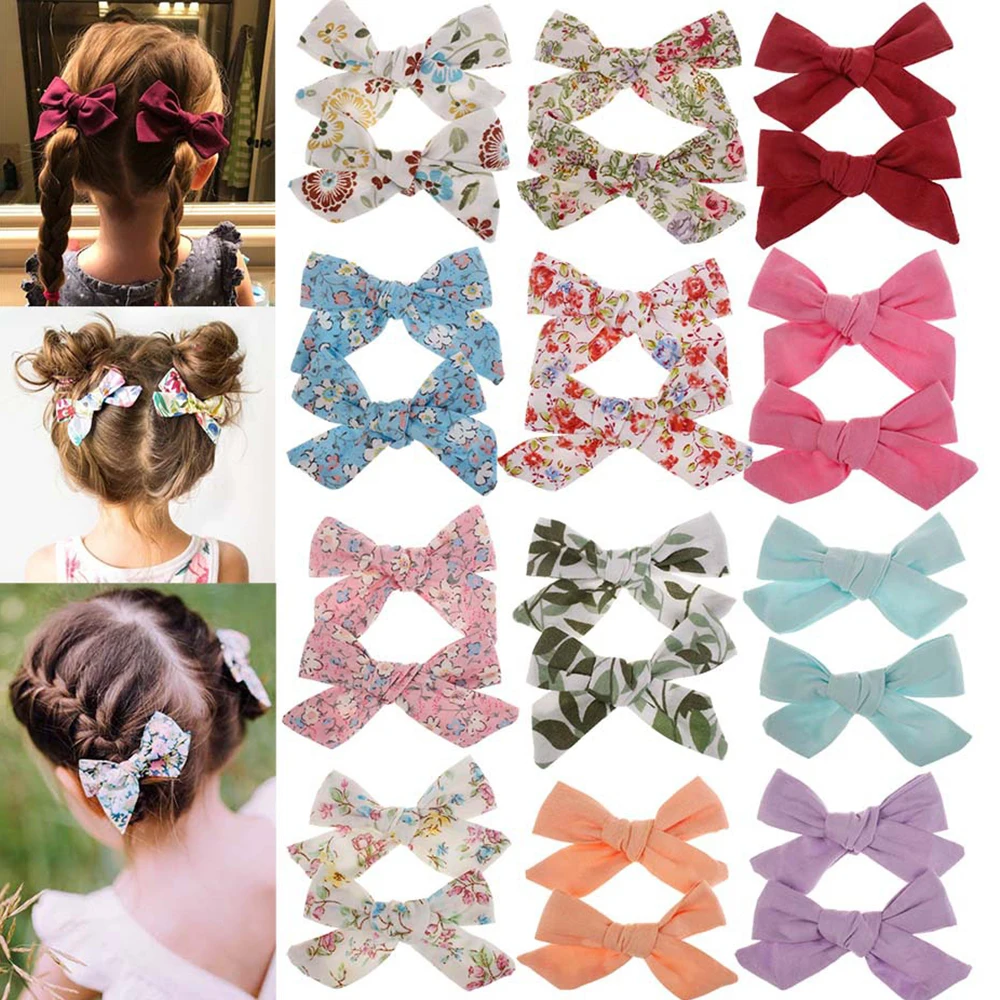 2019 Lovely Baby Girls Print Flower Style Bow BB Hair Clips Headwear Children Cute Cotton Hairpins Accessories | Детская одежда и