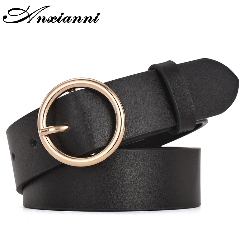Classic round buckle Pu Leather Belts for Women Soft  Ladies wide belt design high quality female casual for jeans