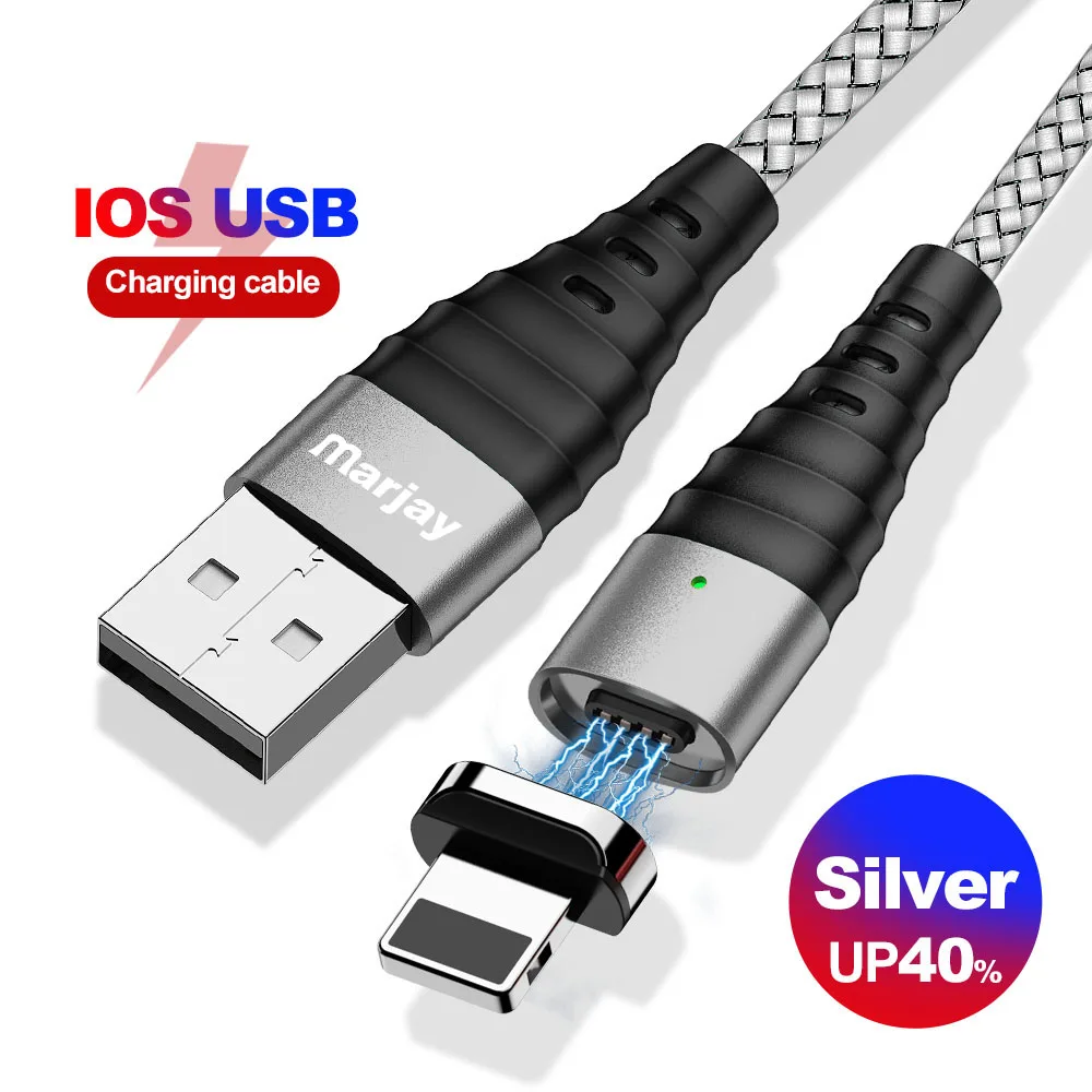 silver for iphone Магнитный кабель Marjay Micro usb type C для быстрой зарядки телефона Micro usb type-C магнитное зарядное устройство USB C для iphone huawei xiaomi кабель - Цвет: silver for iphone
