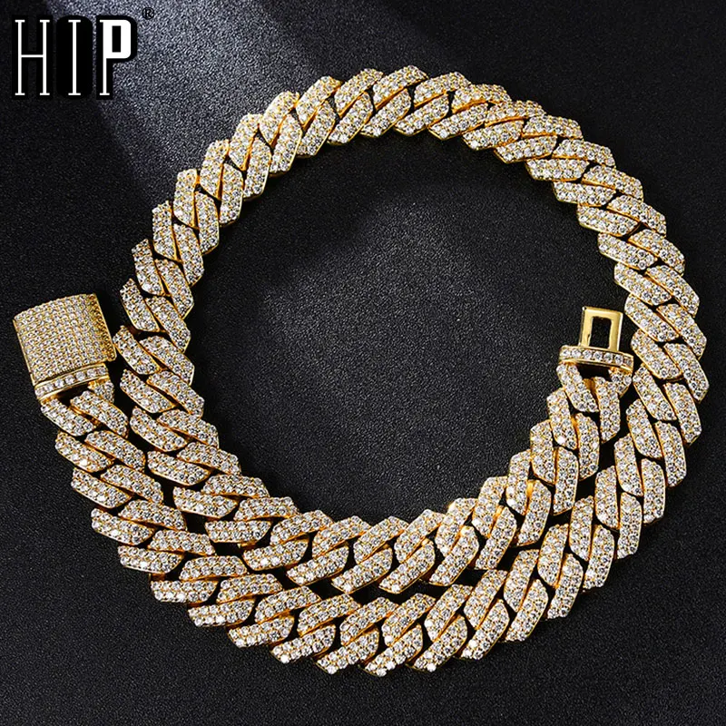 

Hip Hop 14MM Gold CZ Heavy Cuban Prong Chain Necklaces Iced Out Zircon Gold Silver Color Choker Bling Chains For Men Jewelry