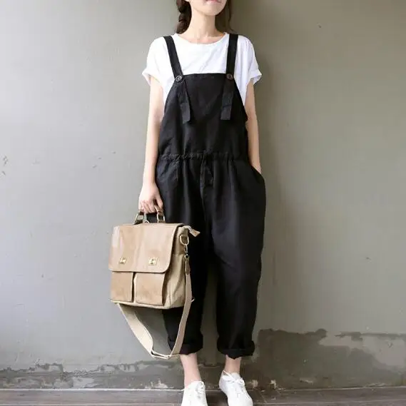 2020 весенние и летние комбинезоны хлопковые брюки размера плюс черные Женские