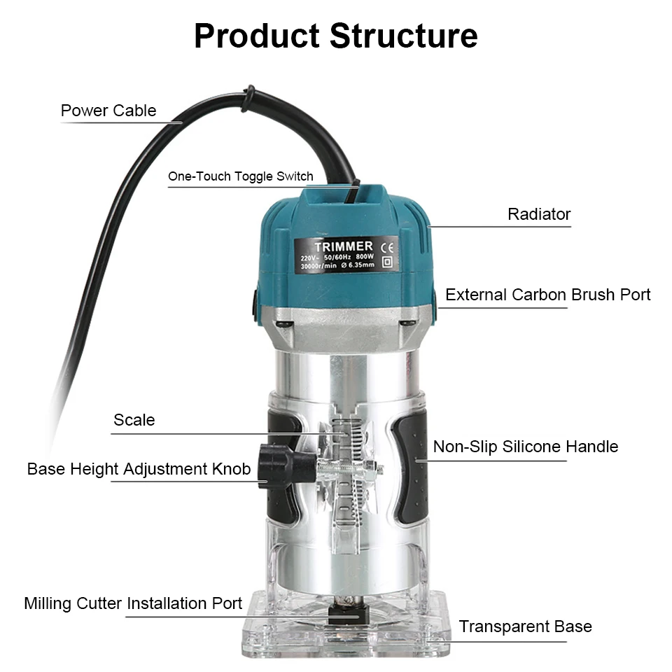 Деревообрабатывающий электрический триммер Гравировальный долбежный обрезной