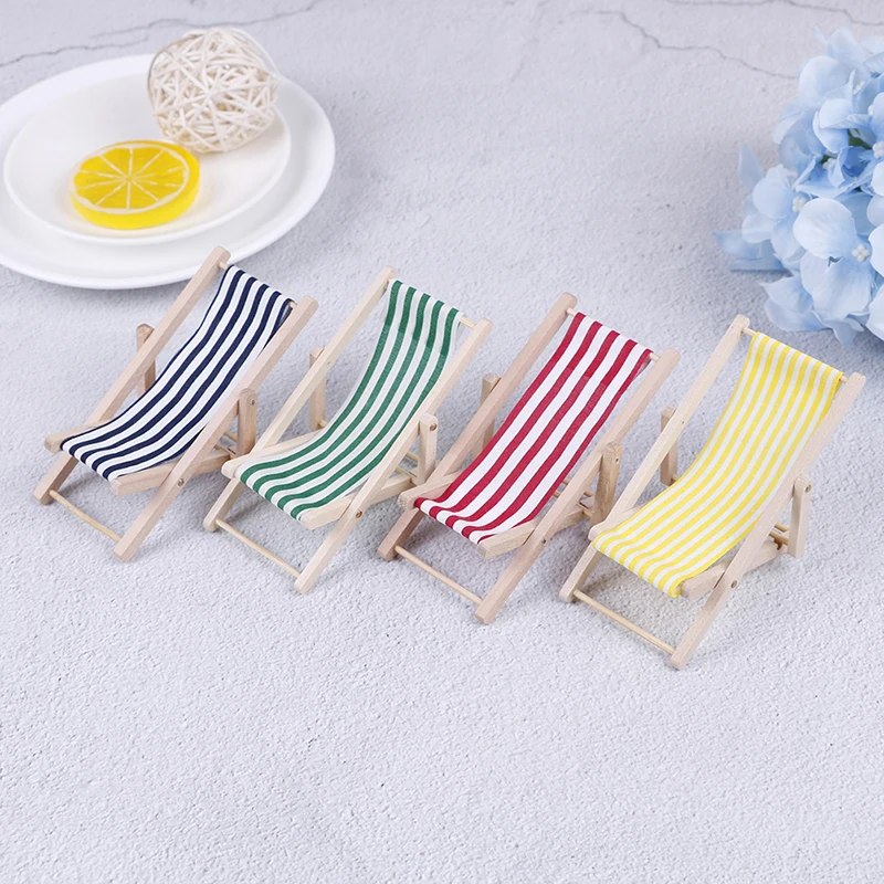 2pcs 1:12 Mini Doll House Wooden Beach Chair Striped Miniatures Home Furnishings Emulational Furniture Christmas Gift Kids toy |