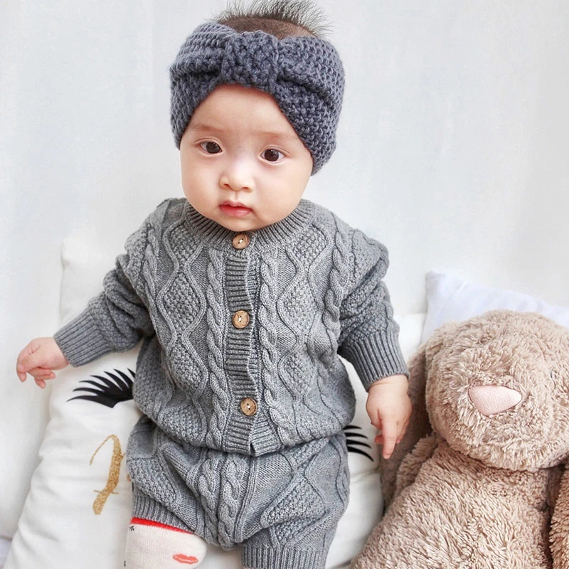 

Koodykids 2020 Spring Baby Girl Clothes Set Baby Boy Knitted Sweater Coat And Pants Fashion Baby Knitting Clothes Set Autumn