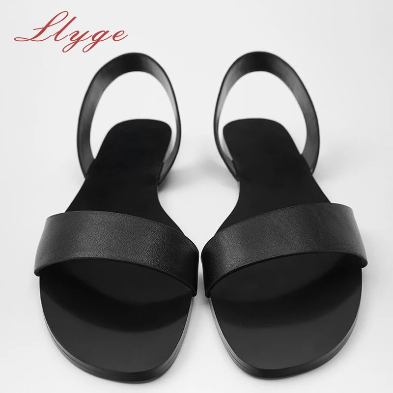 

LLYGE New Women's Sandals PU Leather Concise Casual Back Strap Female Flats Shoes Summer Solid White Red Black Shoes 2022