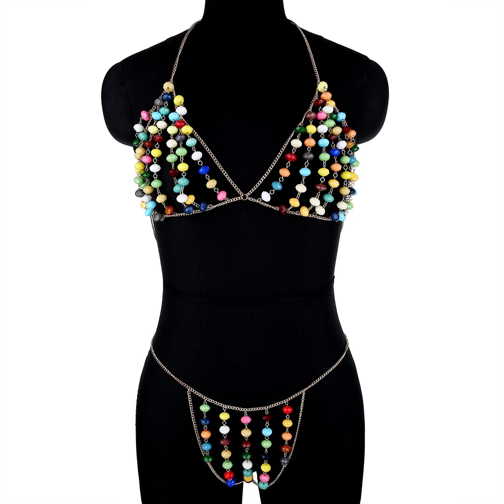 

Acrylic Decor Chain Bikini Set Women Summer New Fashion Sexy Metal Tassel Nightclub Backless Body Chain Lingerie Chain Jewelry
