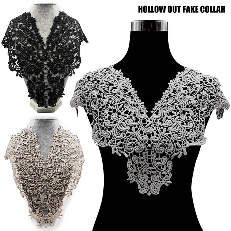 

Elegant Lace Embroidered Fake Collar Hollow Front Back Collar V Style Neck TC21
