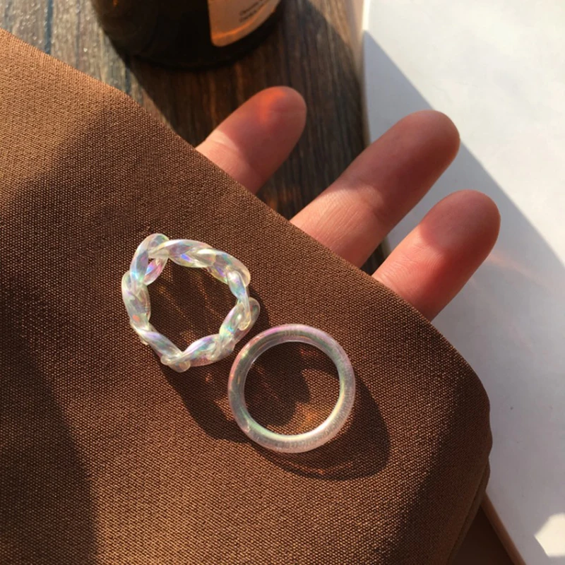 

Korea Summer Fashion Colorful Resin Geometric Round Ring Irregular Chain Rings for Women Party Wedding Jewelry Ring Set Vintage