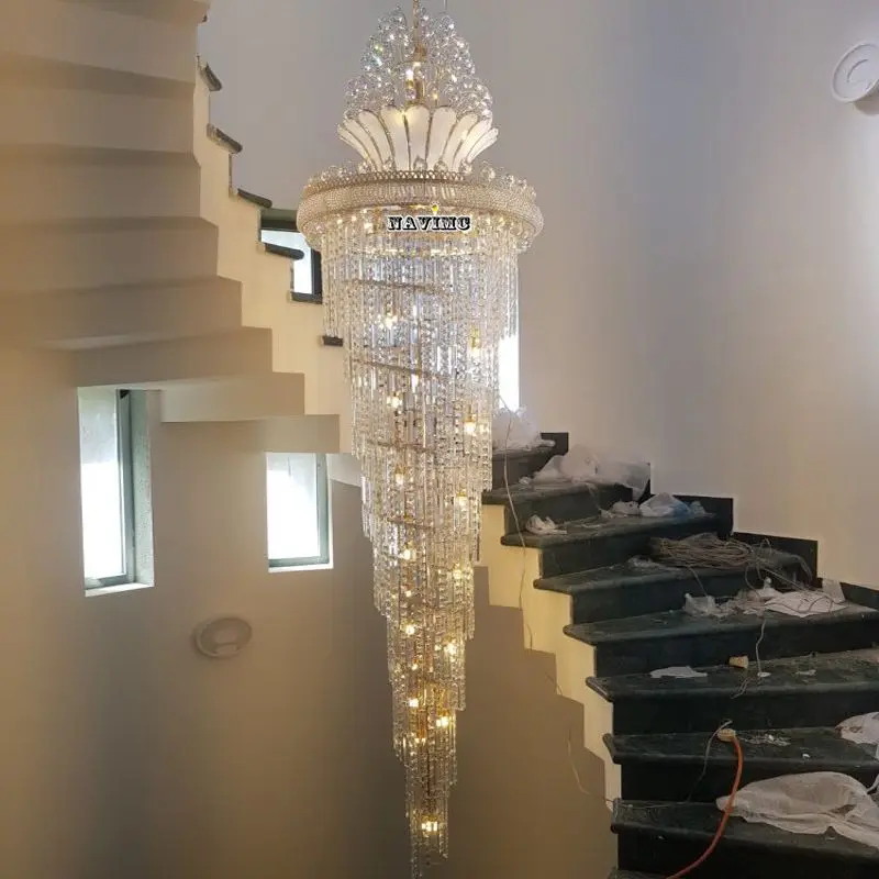 Candelabro de cristal Imperial de oro grande para pasillo de Hotel, sala de estar, lámpara colgante de escalera, iluminación europea grande