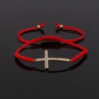simple design cz micro pave cross charm cord braided friendship bracelet women men