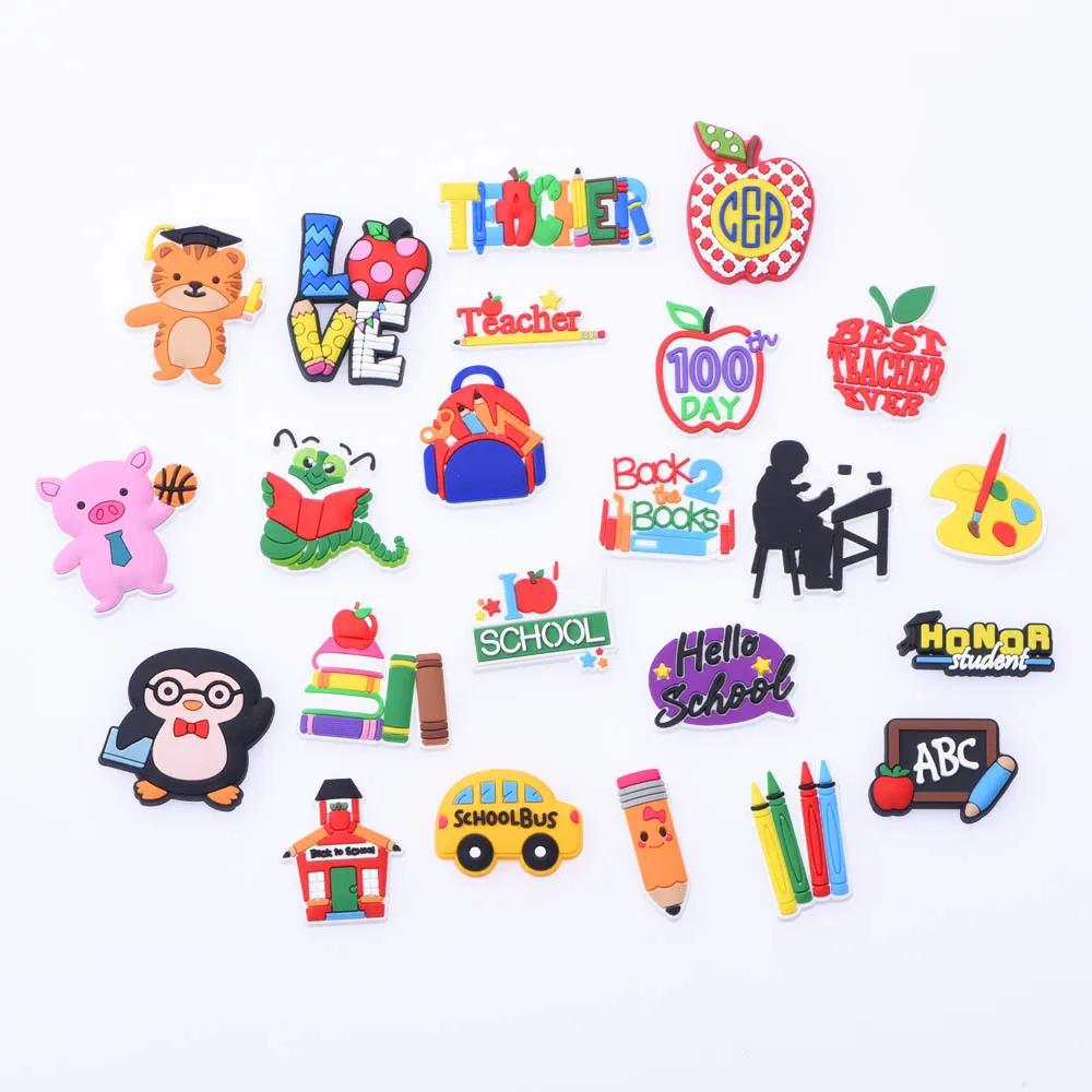 1pcs/lot Cute Cartoon Animals School Teacher Croc Charms Shoe Decorations Accessories For jibz Kids Gifts