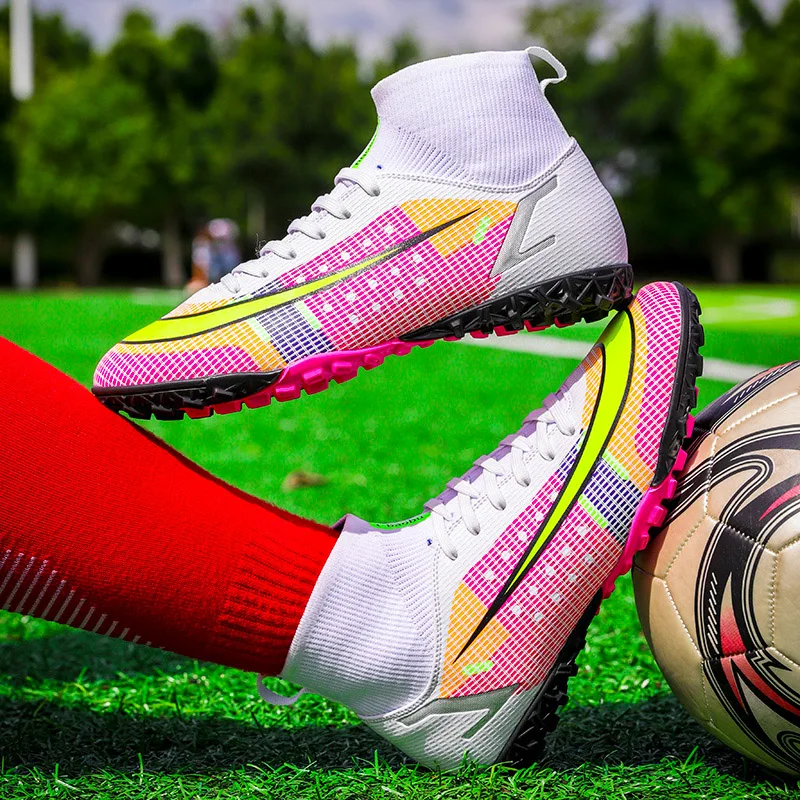 Fashion Fluorescent Green Children's Soccer Shoes Profession FG/TF Training Mens Football Boots Outdoor Soccer Sneakers Women