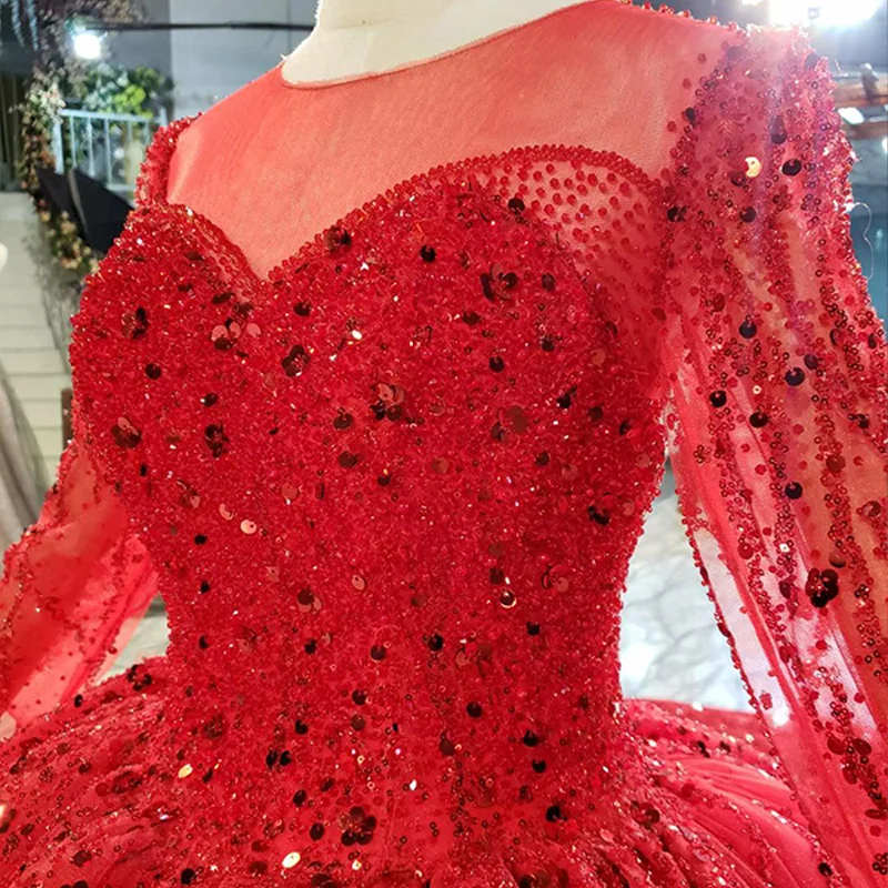 HTL1833 Sequined Applique Red Custom Evening Dress 2020 Sweetheart Three Quarters Sleeve Crystal Beading