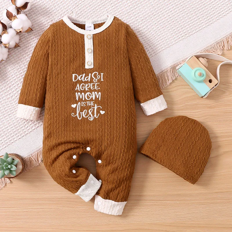 

Baby Boy Jumpsuit Autumn Spring Casual Splicing Color Henley Neck Long Sleeves Knitted Rompers with Buttons for Toddlers 0-18M