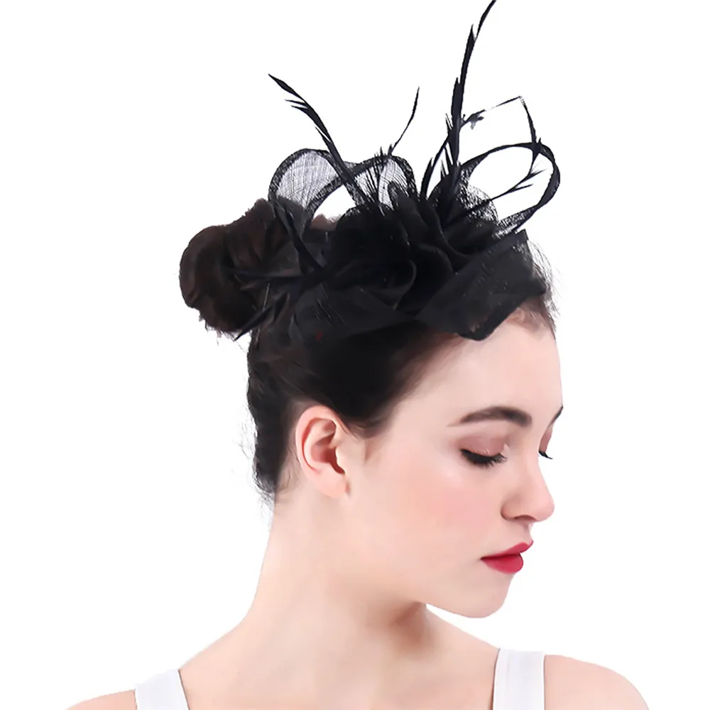 Головной убор Sinamay с черными розами Вуалетка для церкви свадьбы Вечерние НКИ