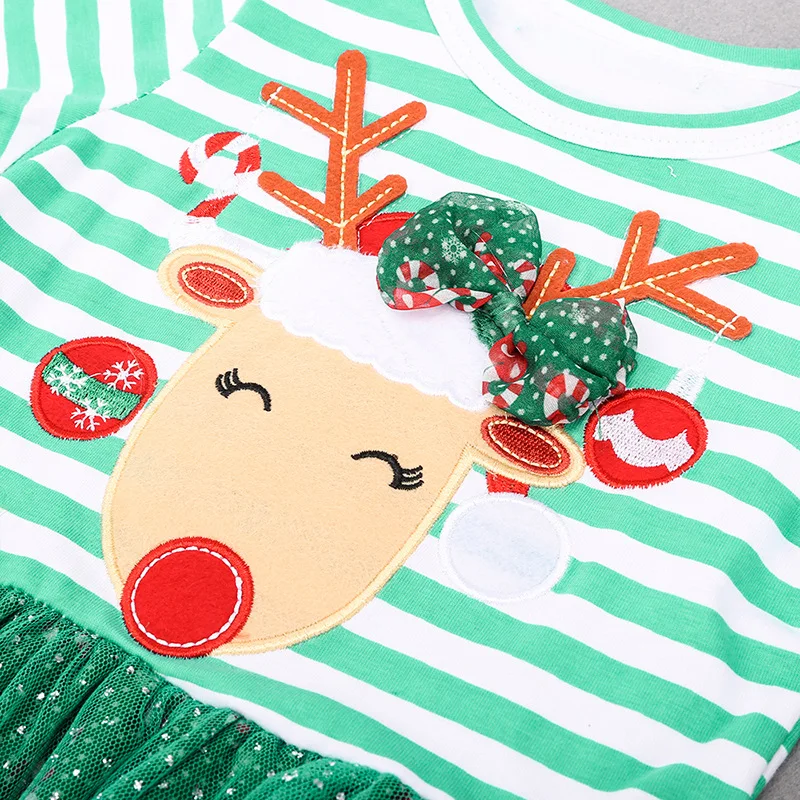 Christmas Mesh Puffy Dress Baby Girl Striped Long Sleeve For Kids Dresses Clothes 1-6 Age | Детская одежда и обувь