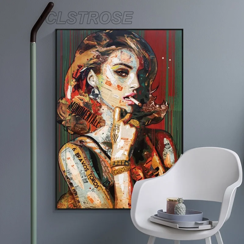 

Figure Poster Girl Smoking Cigarette Home Decor Canvas Painting for Bedroom and Living Room Wall Art Hd Print Picture Frameless