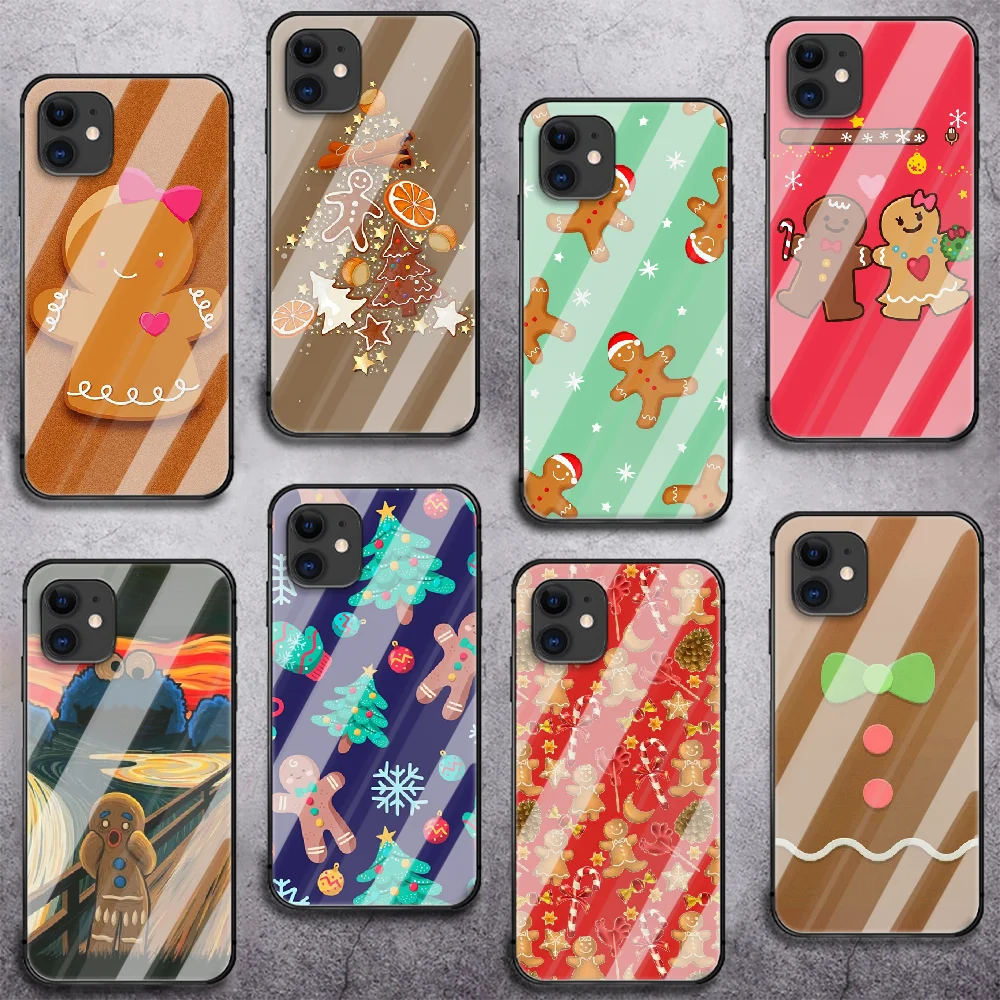 

Gingerbread man cute Phone Tempered Glass Case Cover For IPhone 6 6S 7 8 11 12 X Xr Xs Se 2020 Pro Max Plus Mini Prime Bumper