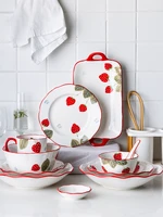 strawberry tableware set household dishes ceramic japanese gift box plate soup bowl breakfast plate for one person