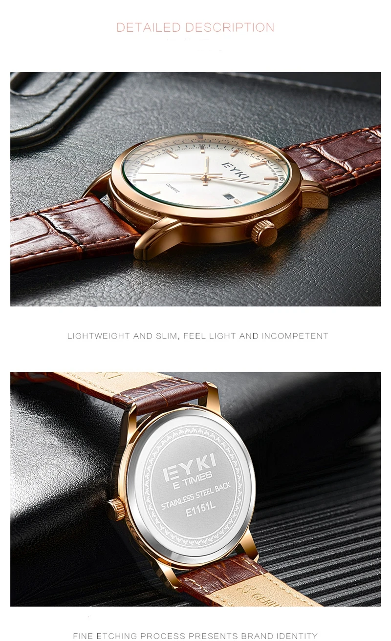 EYKI 1151 Luxury Quartz Watch Men Women Casual Wristwatch Lovers Watches Leather Watchband Clock Male  relogio masculi 2019 News