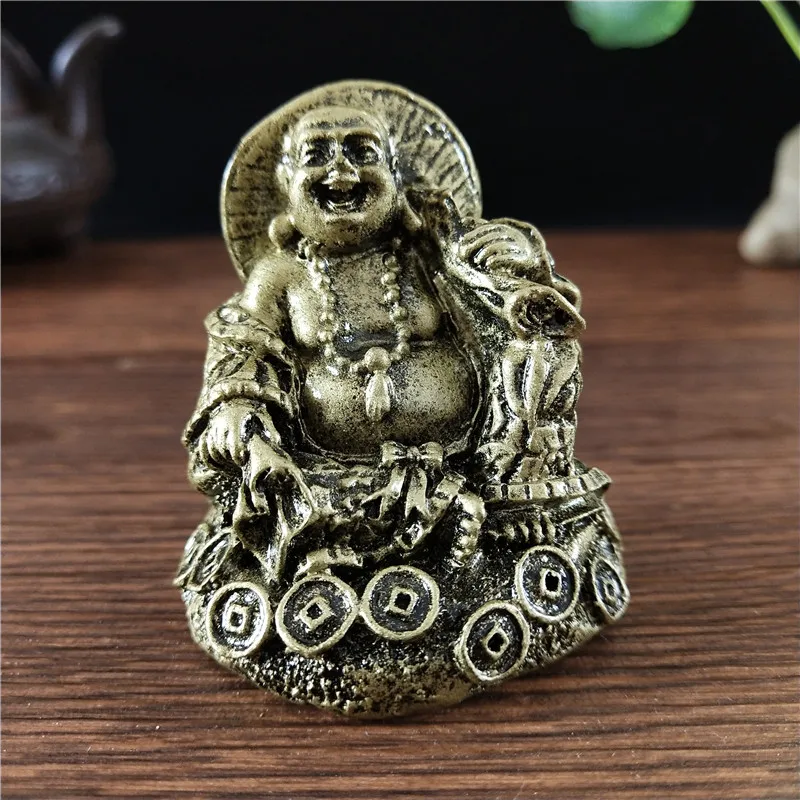 

Bronze Color Laughing Buddha Statue Ornaments Feng Shui Money Maitreya Buddha Sculpture Figurines For Home Garden Car Decoration