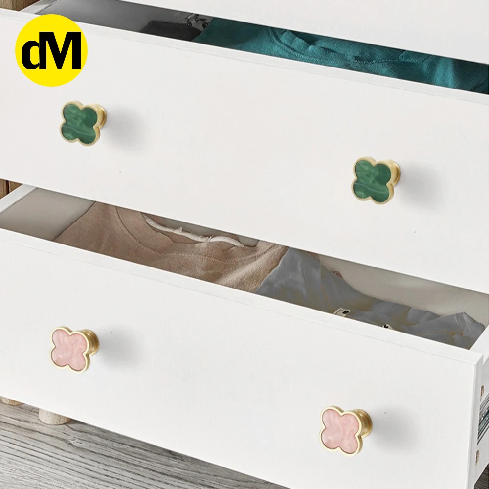 

DM 10pcs/Set Brass American Multicolored Shell Stone Four-Leaf Clover Handle Wall Free Perforated Door Knobs & Handles NEW