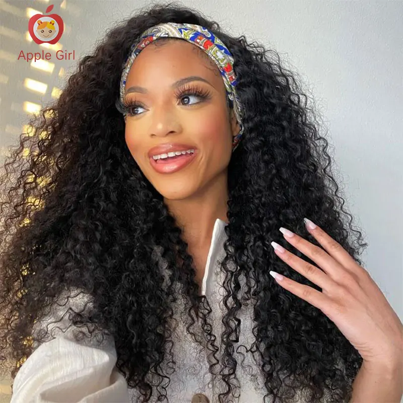 

Use Malaysian Curly Human Hair Weave Bundles To DIY Headband Wig,Cap Velcro Headband Scraf IncludedUp to 300% ensity Remy Weft