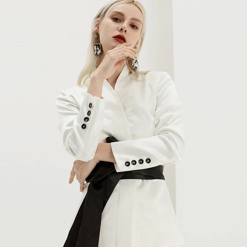 YIGELILA New Fashion White Suits V-neck Full Sleeves With Belt Suits High Quality Office Lady Suits 91029+5927