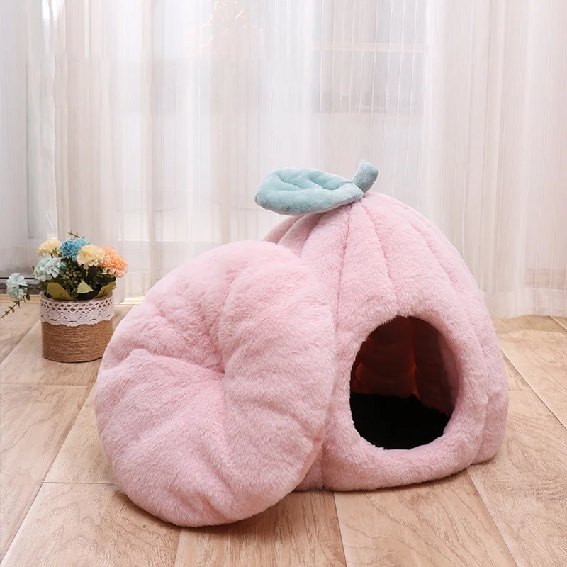 Perrera en forma de calabaza para gato, alfombra c&aacute;lida para gato, coj&iacute;n extra&iacute;ble y lavable, manta para gato, suministros para cama, yurta-3