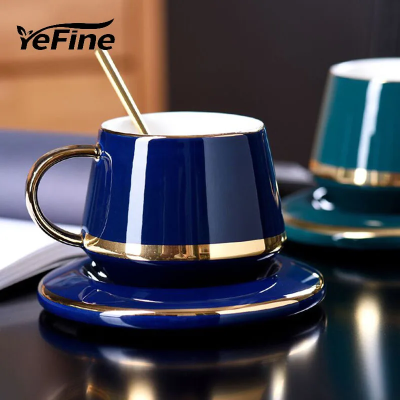 YeFine, 180 мл, набор керамических чайных чашек, кофейных чашек и блюдца, европейский стиль, чашка для завтрака, молока, для дома, офиса, чайная чашка из фарфора, посуда для напитков