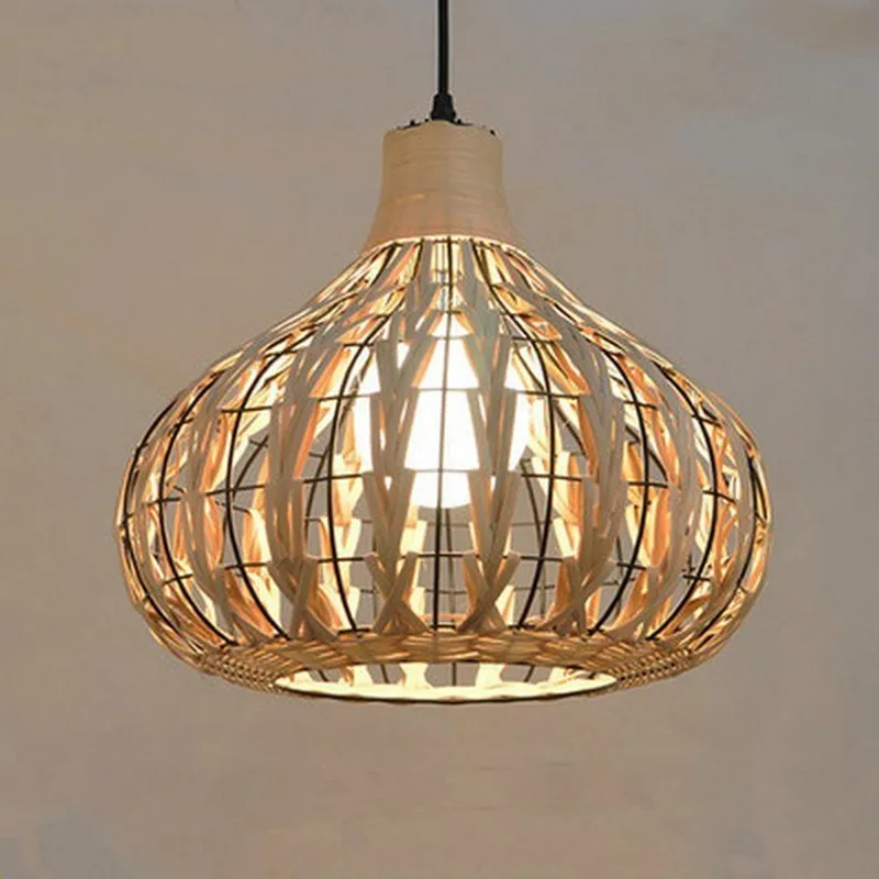 

Rattan Lampshade Chandelier Vintage Hand Knitted wicker pendant lamp Vintage Retro Decor Coffee Shop Wood oriental hanging lamp