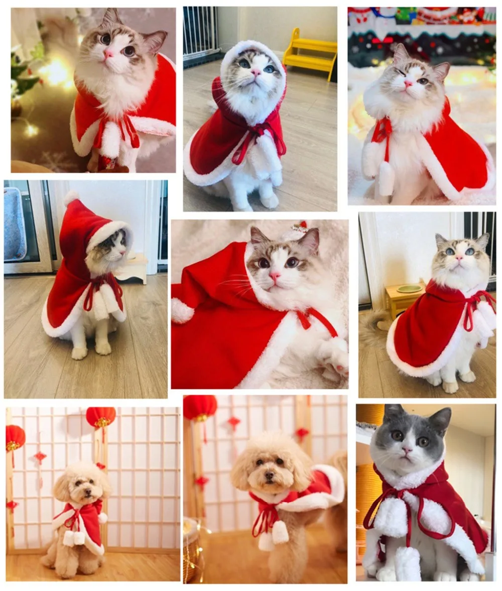 Рождественский костюм собаки маленький плащ для кошек с капюшоном Санта костюм для мопса одежда для домашних животных теплые куртки костюмы для домашних животных dusfraz perro# 15F