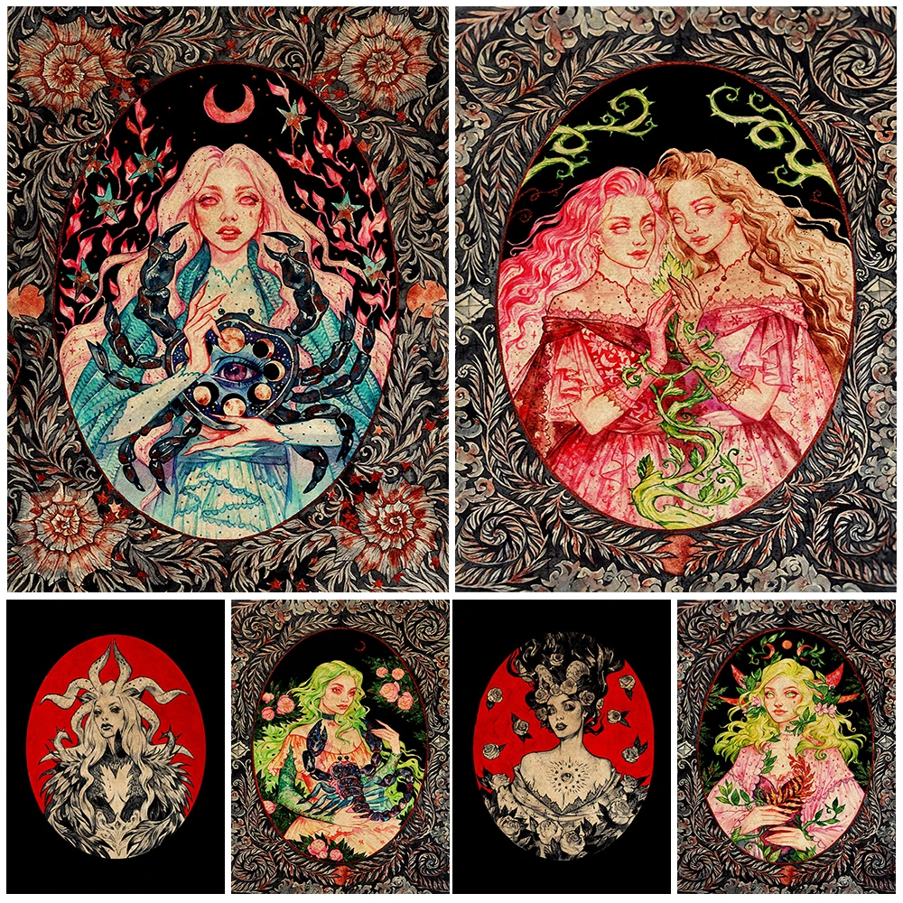 Знаки зодиака девушка Астрология печать Готический Декор волшебный Фэнтези