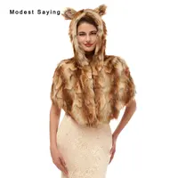 Elegant Brown Faux Fur Wedding Hooded Shawls 2020 Tiger Pattern Bridal Party Boleros Cape Stoles Warm Wraps Wedding Accessories