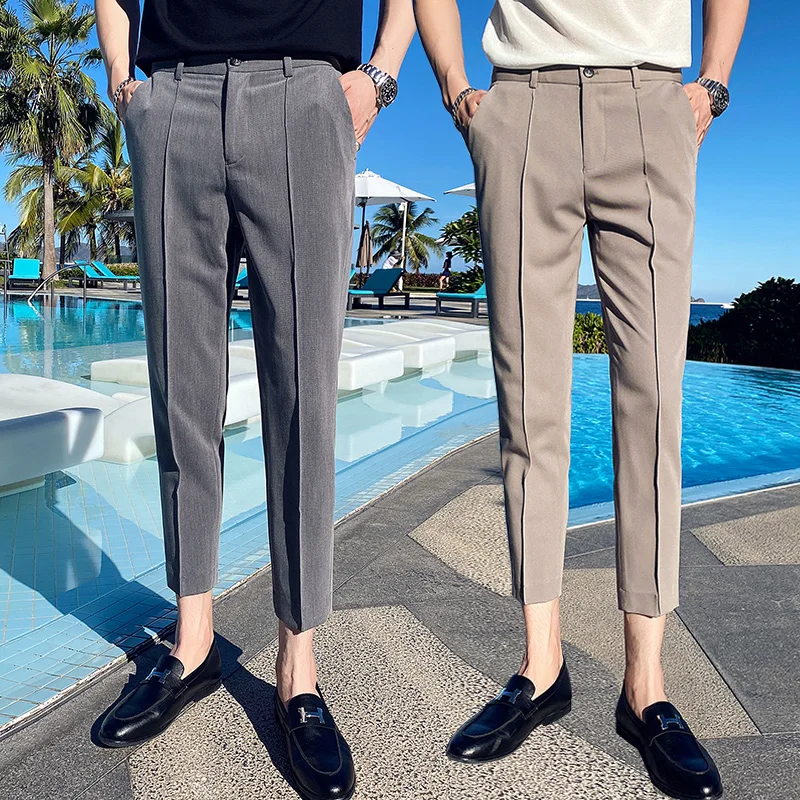 

2021 Spring Autumn Men's Suit Pants Formal Pants High Quality Solid Color Business Casual Slim Fit Trouser Men Dress Pants F147