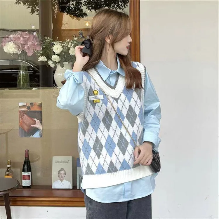 Корейский Стильный жилет для женщин Свободная винтажная одежда с V-образным