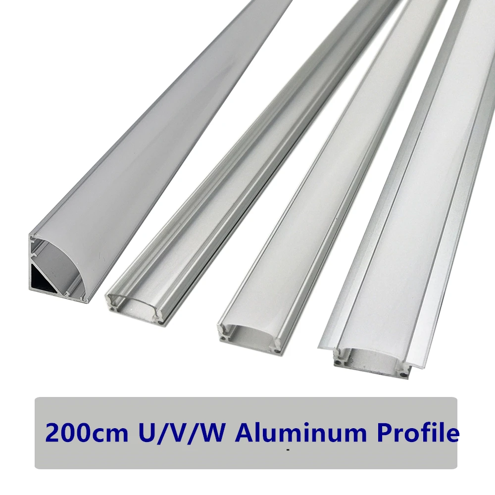 

50pcs Led Channel 2M U V YW Style Shaped Aluminum Profile Diffuser Extrusion 100M 200cm Milky Cover for 12V LED Strips Bar Light