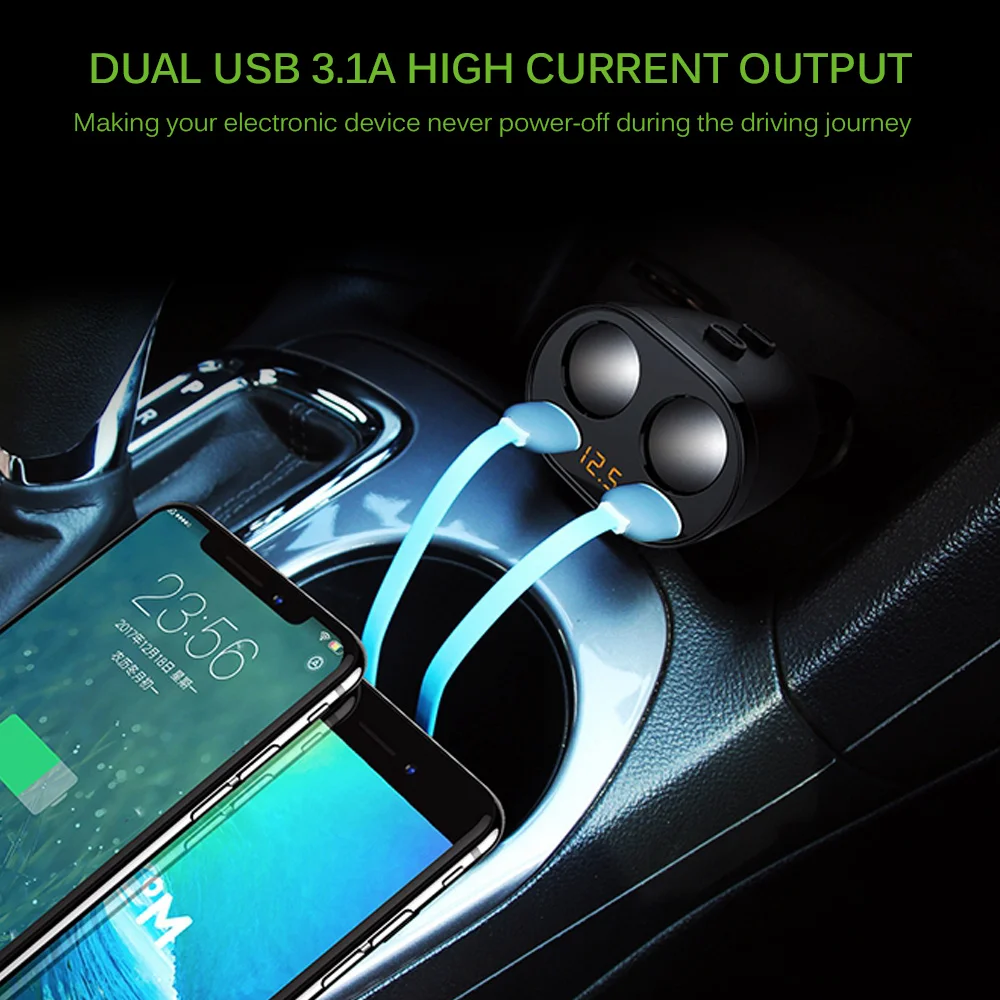 3.1A устройство для автомобиля с двумя портами USB Зарядное гнездо расширительный