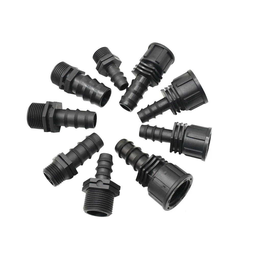50 Pcs Garden Hose 1/2 3/4 1 Inch To 1/2 3/4 Thread Barb Connector 16mm 20mm 25mm Plastic Hose Fitting Water Pipe Adapter