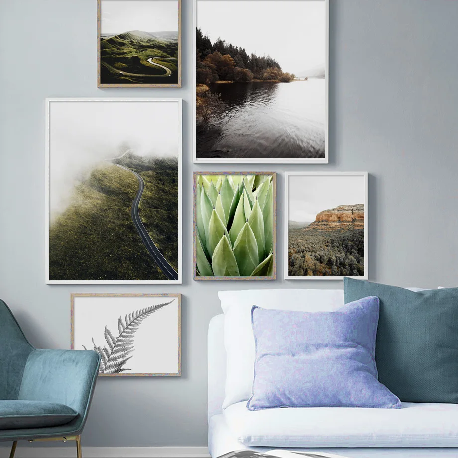 

Mountain Road Lake Forest Agave Fern Leaf Quote Wall Art Canvas Painting Nordic Posters And Prints Wall Pictures For Living Room