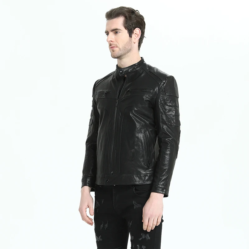 

Men Leather Jacket Slim Fit 100% Tanned Sheepskin Genuine Leather Jackets Soft Thin Boy Leather Jacket Spring Autumn M302