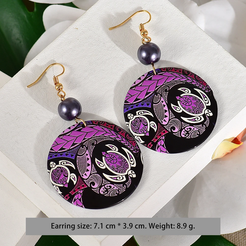 

Hawaiian Fashion Polynesian Earrings Trendy Jewelry Earings Tortoise Round Acrylic Dangle Drop Wholesale Jewelry for Women Gifts