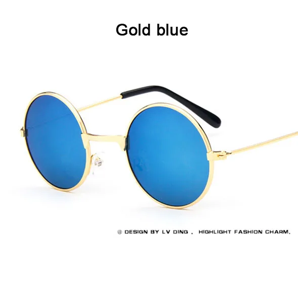 gold blue AOXUE ретро классические круглые солнцезащитные очки детские брендовые зеркальные солнцезащитные очки для мальчиков и девочек Черная синяя оправа очки UV400 подарки для детей - Lenses Color: gold blue