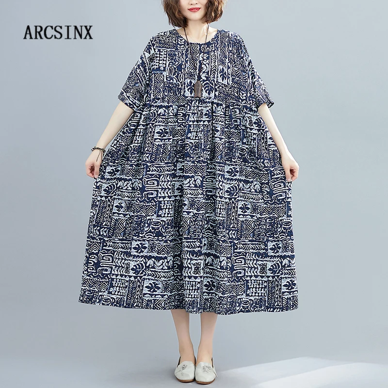 

ARCSINX Oversized Dresses For Women Large Size 4XL 5XL 6XL Casual Summer Dresses And Sundresses Woman Cotton Women's Dress 7XL