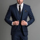 Костюм мужской классический из 3-х предметов, жилет, брюки, смокинг для жениха, Свадебный деловой Блейзер, темно-синий цвет