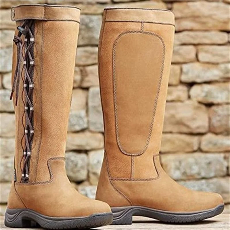 

Новинка 2022, стильные коричневые Теплые повседневные высокие сапоги в европейском и американском стиле с круглым носком, простые женские са...