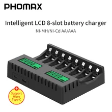 PHOMAX LCD Display Smart Intelligent Battery Charger 8-Slot Portable For AA/AAA NiCd NiMh Rechargeable Batteries aa aaa Charger
