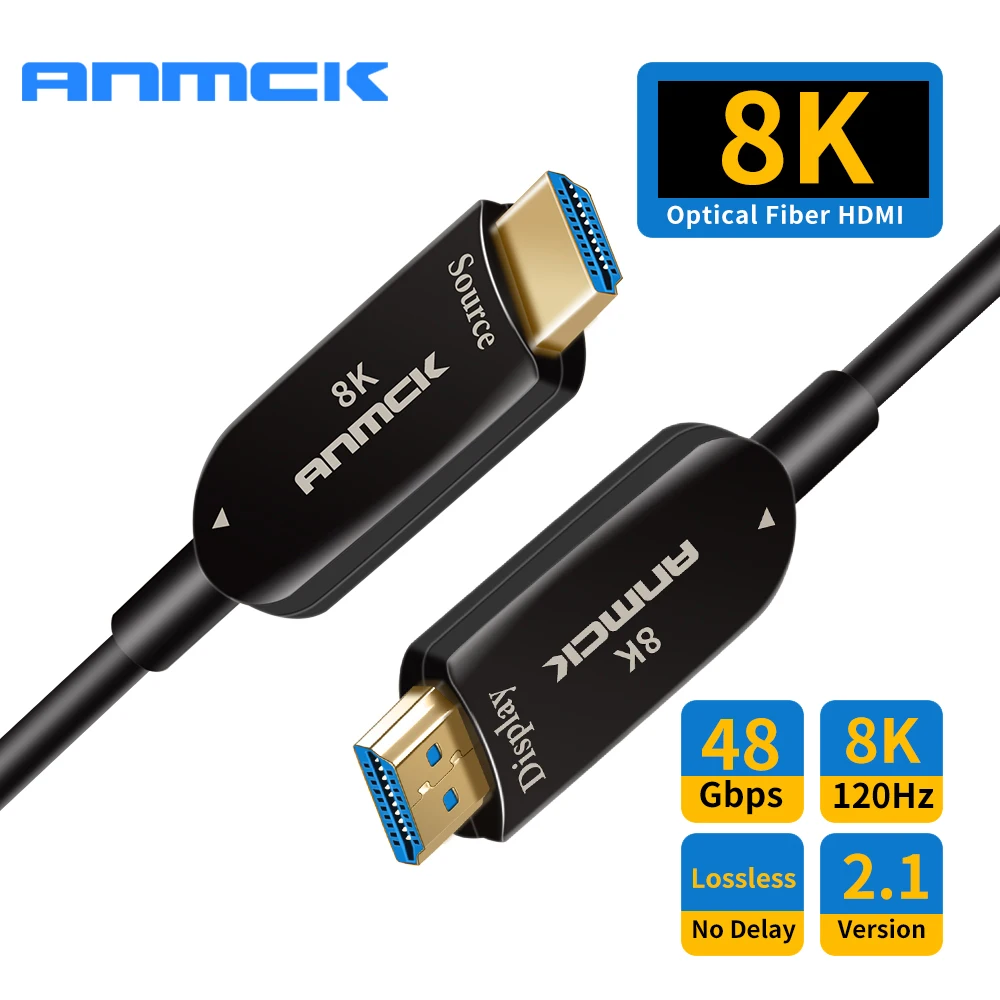 Оптоволоконный кабель Anmck 4K HDMI с поддержкой ARC 3D HDR V2.1 48 Гбит/с 8K @ 120 Гц шнур для