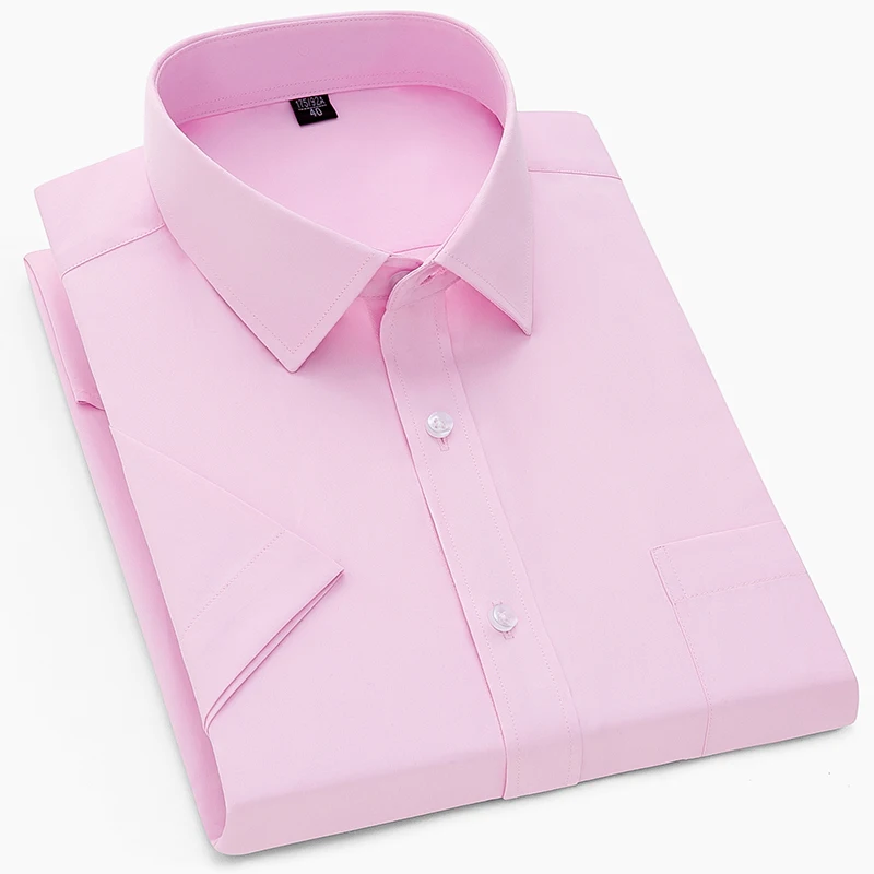 Top Quality Formal Dress Shirts Short Sleeve White Slim Fit Men Business Office Social Wearing